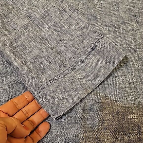 Pure Navy Blue linen Long Sleeve tunic top Sz - Picture 7 of 8